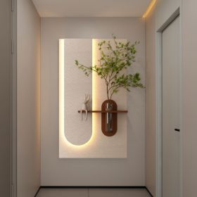 Adjustable 3-Color LED Sandstone Wall Decor with Simulated Green Plants - 3D Art Sculpture, Glass Vase & Rabbit Statue