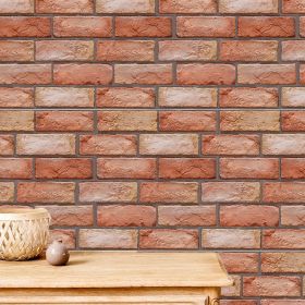 10Pcs Peel and Stick Tile Backsplash Red Brick Design Stick on Subway Tiles 3D Brown Wall Panel Removable Self-Adhesive Wall Stickers for Home Ki