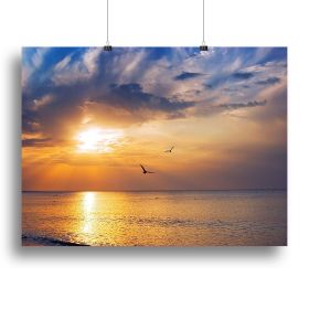 Early morning sunrise over the sea and a birds Canvas Print or Poster (Type: Standard Framed Canvas Print, size: 32" x 24" / 80cm x 60cm (approx))