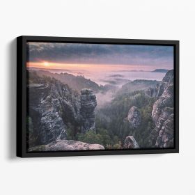 Sunrise On The Rocks Floating Framed Canvas (Color: Black, size: 40" x 26" / 100cm x 65cm (approx))