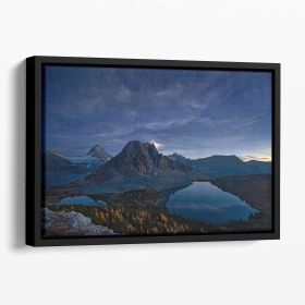 Starry Night At Mount Assiniboine Floating Framed Canvas (Color: Black, size: 12" x 8" / 30cm x 20cm (approx))