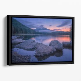 Twilight At Trillium Lake Floating Framed Canvas (Color: Black, size: 12" x 8" / 30cm x 20cm (approx))
