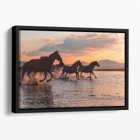 WATER HORSES Floating Framed Canvas (Color: Black, size: 24" x 16" / 60cm x 40cm approx)
