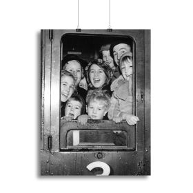 Cheerful train evacuees Canvas Print or Poster (Type: Poster Print, size: 40" x 26" / 100cm x 65cm (approx))