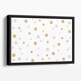 Gold and Silver Glitter Polka Dot Floating Framed Canvas (Color: Black, size: 36" x 24" / 90cm x 60cm (approx))