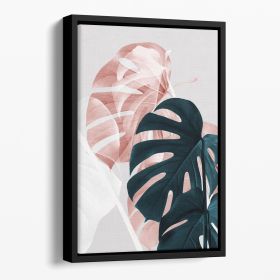 Monstera Creative 09 Floating Framed Canvas (Color: Black, size: 40" x 26" / 100cm x 65cm (approx))