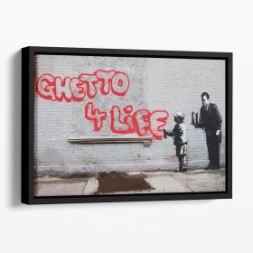 Banksy Ghetto For Life Floating Framed Canvas (Color: Black, size: 16" x 12" / 42cm x 30cm (approx))