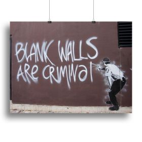 Banksy Blank Walls Are Criminal Canvas Print or Poster (Type: Standard Framed Canvas Print, size: 28" x 20" / 70cm x 50cm (approx))