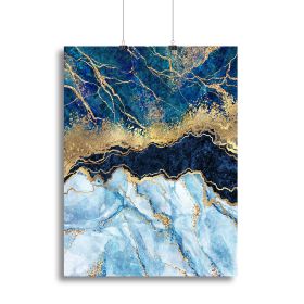 Blue and Gold Layered Marble Canvas Print or Poster (Type: Poster Print, size: 40" x 26" / 100cm x 65cm (approx))