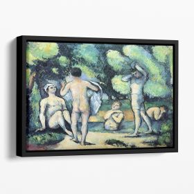 Bathers 3 by Cezanne Floating Framed Canvas (Color: Black, size: 40" x 26" / 100cm x 65cm (approx))