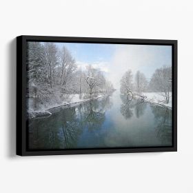 Winter River Floating Framed Canvas (Color: Black, size: 40" x 26" / 100cm x 65cm (approx))
