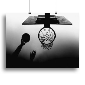 Black And White Basketball Hoop Canvas Print or Poster (Type: Poster Print, size: 40" x 26" / 100cm x 65cm approx)
