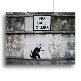 Banksy No Ball Games Rat Canvas Print or Poster (Type: Standard Framed Canvas Print, size: 40" x 26" / 100cm x 65cm (approx))