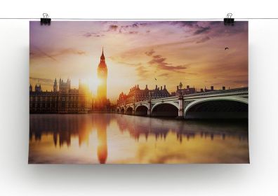 Big Ben and Westminster Bridge at dusk Canvas Print or Poster (Type: Standard Framed Canvas Print, size: 16" x 12" / 42cm x 30cm (approx))