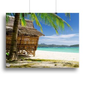 Bamboo hut on a tropical beach Canvas Print or Poster (Type: Standard Framed Canvas Print, size: 28" x 20" / 70cm x 50cm (approx))