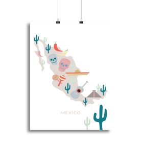 Mexico Map Canvas Print or Poster (Type: Standard Framed Canvas Print, size: 16" x 12" / 42cm x 30cm approx)