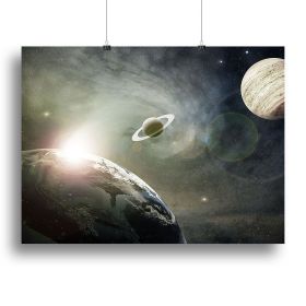 Saturn and Jupiter in a Cosmic Cloud Canvas Print or Poster (Type: Poster Print, size: 24" x 16" / 60cm x 40cm (approx))