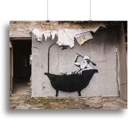 Banksy Ukraine Man In Bath Canvas Print or Poster (Type: Standard Framed Canvas Print, size: 32" x 24" / 80cm x 60cm (approx))