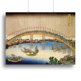 Tenma bridge by Hokusai Canvas Print or Poster (Type: Standard Framed Canvas Print, size: 24" x 16" / 60cm x 40cm (approx))